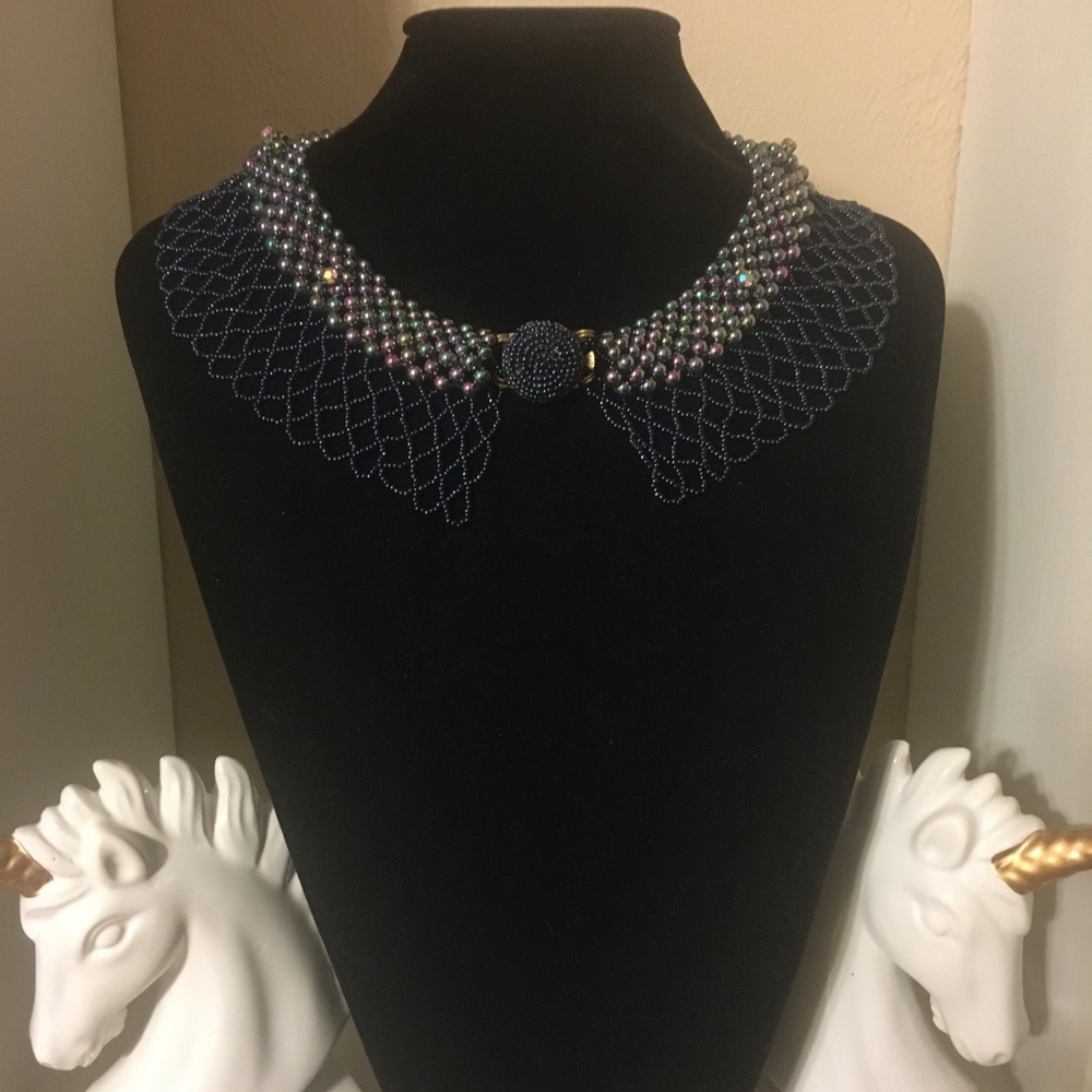 Navy Iridescent Peter Pan Collar Necklace - Picture 2 of 4